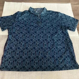 [3XL/Ptp:26”]Tommy Bahamas Pinapple Pattern Blue Collared PullOver S/S Men Shirt